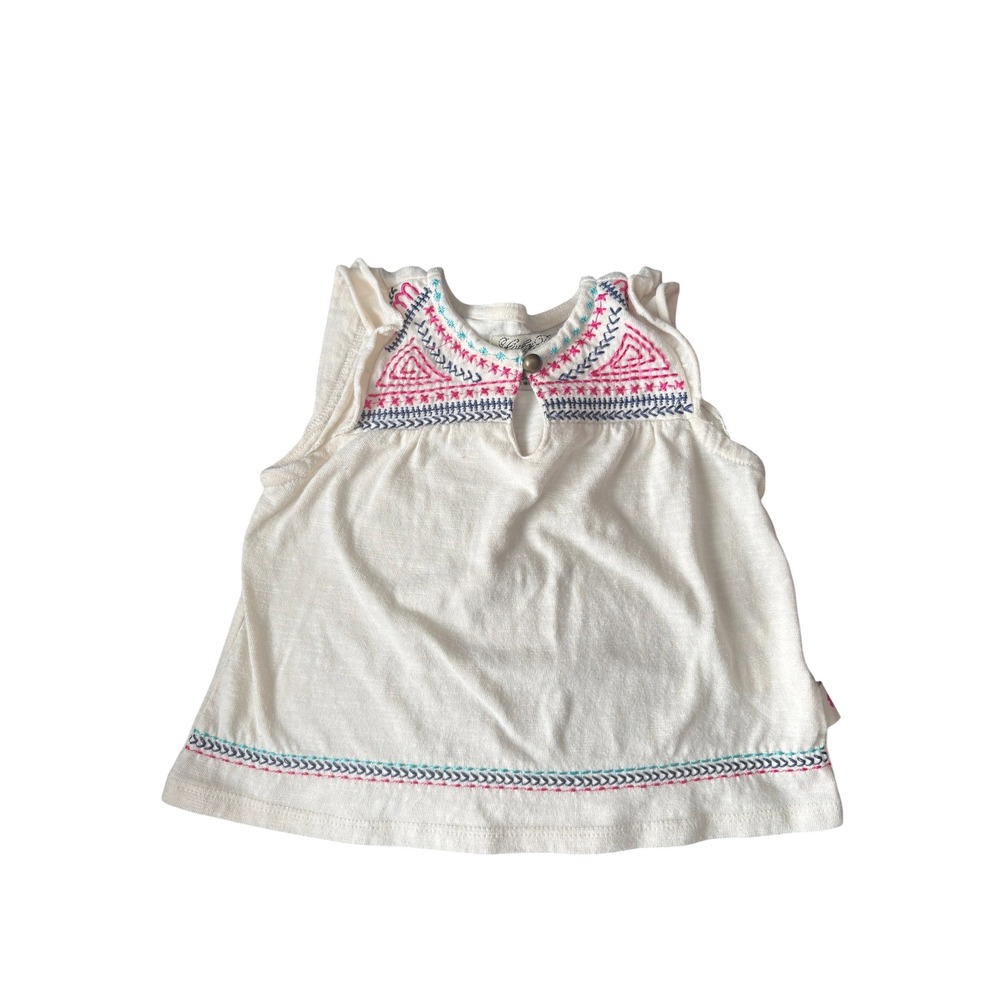 Lucky Brand Girls 18M Embroidered Boho Tank‎ Top Ivory Sleeveless Keyhole Shirt